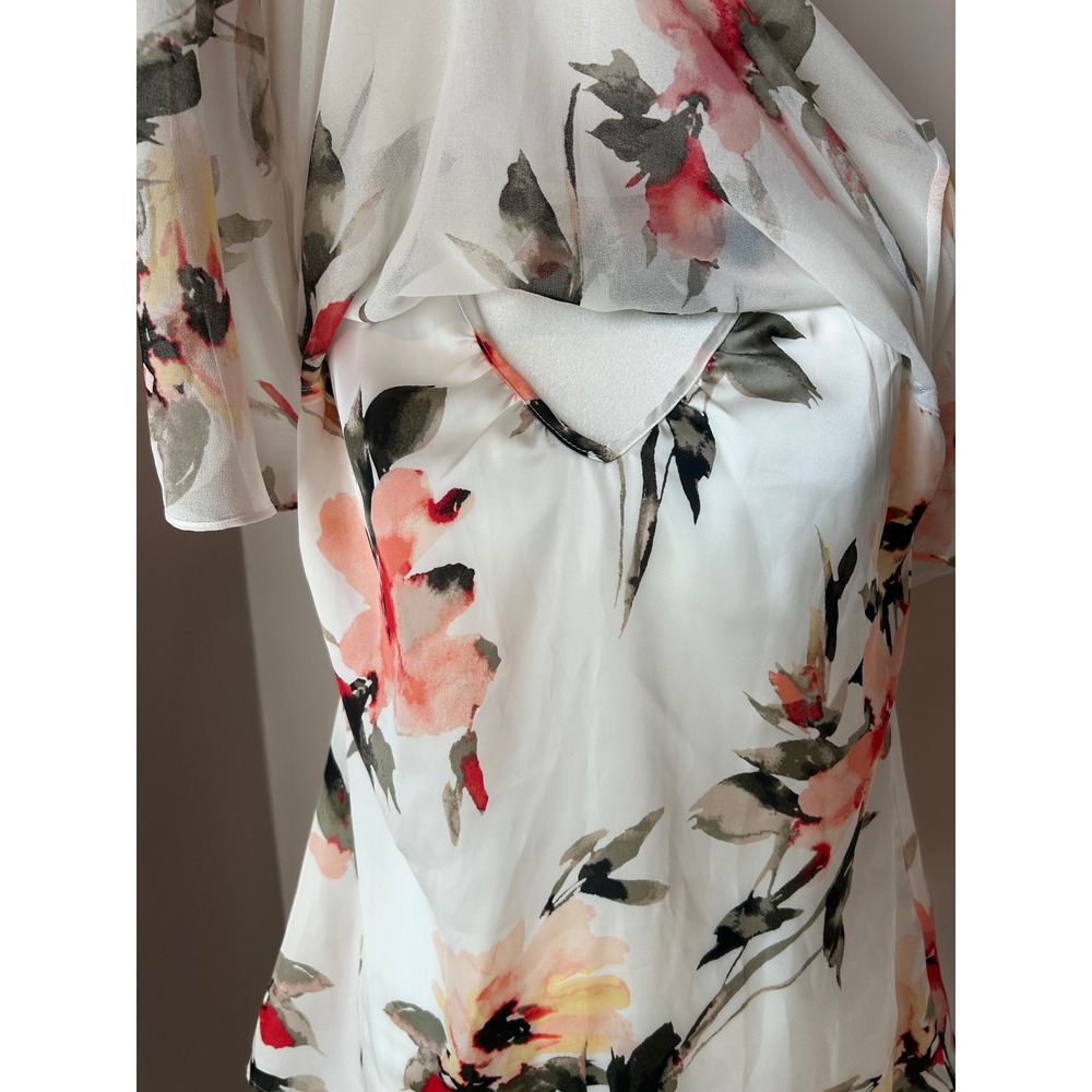 White House Black Market Floral Halter Top XS White Pink Watercolor Chiffon - Picture 4 of 9